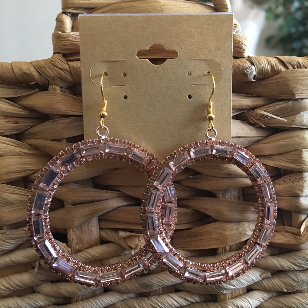 Vintage rose tone baguette rhinestone earrings